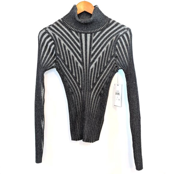 NWT DKNY | Granite & Gray Printed Turtleneck Long-Sleeve Ribbed Sweater | Medium - Picture 3 of 9